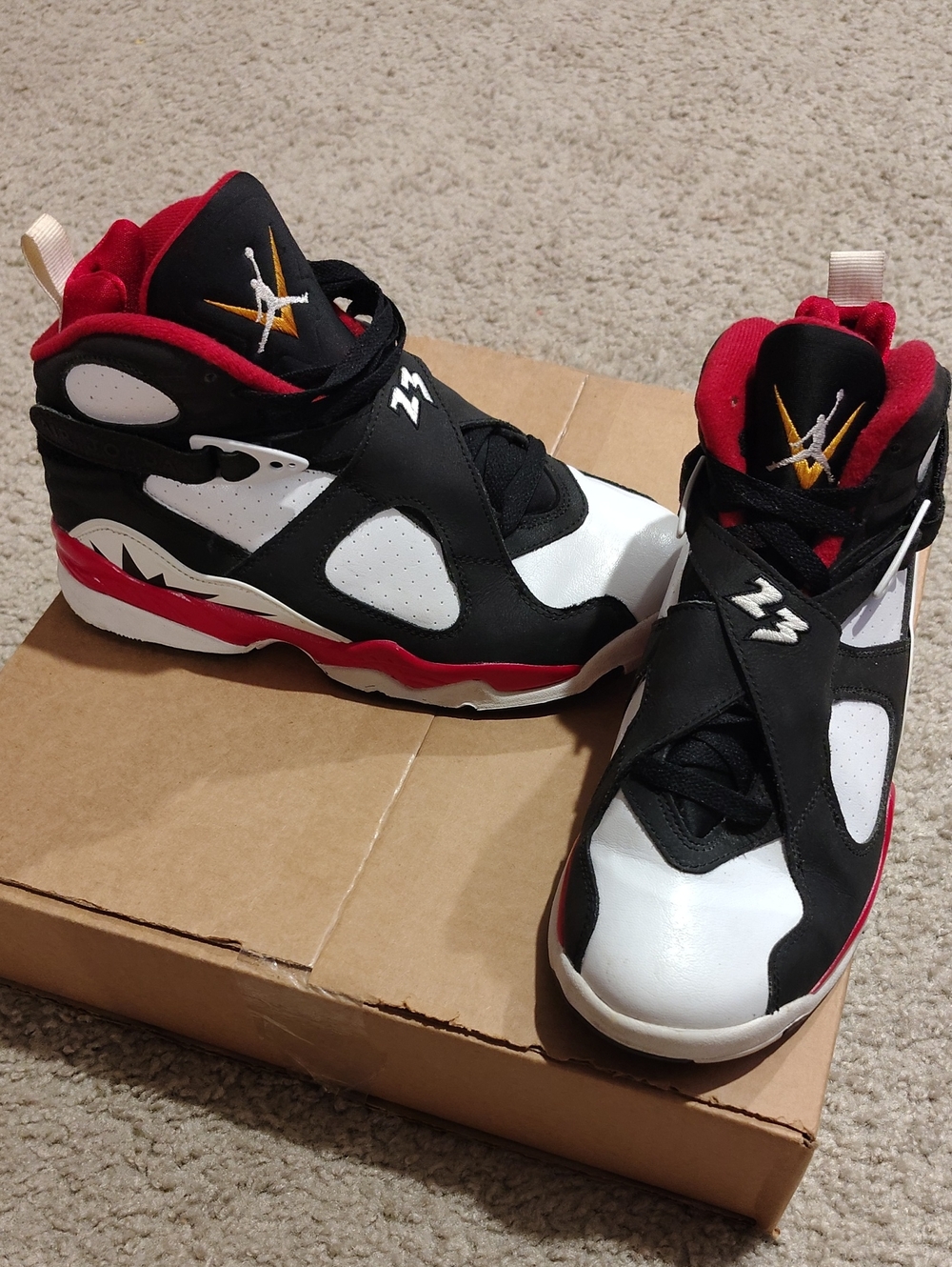 Jordan 8 retro Kids Black/White/Red Athletic Basketball Shoes - Brand: